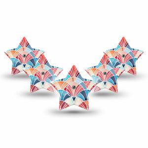 ExpressionMed Watercolor Fan Freestyle Libre 3 and Libre 3 Plus Star, 5-Pack Tape and 5-Pack Sticker Layered arch fan design Fixing Ring Patch for Continuous Glucose Monitor