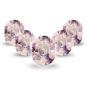 ExpressionMed Pink Pearls Dexcom G7 and Dexcom Stelo Glucose Biosensor System Mini, 5-Pack Tape and 5-Pack Sticker Pearly pink and purple Sensor Cover for Continuous Glucose Monitor