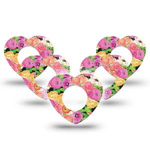 ExpressionMed Hand Painted Flowers Freestyle Libre 2 Heart Shape Tape, Abbott Lingo, 5-Pack Pink orange flower bouquet Overlay Patch CGM Design