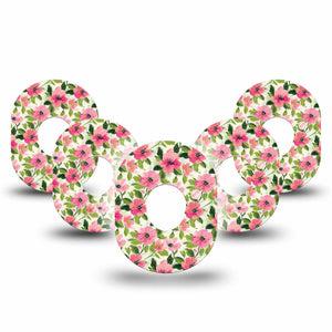 ExpressionMed Painter’s Cosmos Dexcom G7 and Dexcom Stelo Glucose Biosensor System, 5-Pack Fun pink flowers Adhesive Patch for Continuous Glucose Monitor