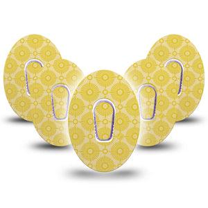ExpressionMed Yellow Sundress Dexcom G6 Tape, 5-Pack Tape and 5-Pack Sticker Golden Sunbursts Pattern, Plaster Continuous Glucose Monitor Design