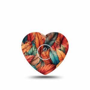 ExpressionMed Fall Leaf Feathers Freestyle Libre 3 Heart Shape Tape Single Tape and Single Sticker Pile of Feathers Inspired Patch CGM Design