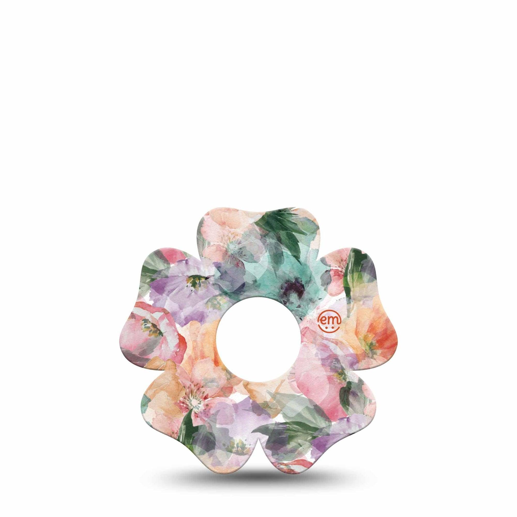 ExpressionMed Flower Clouds Freestyle Libre 3 Flower Shape Tape Single Tape Soft-Colored Textured Florals, Patch CGM Design