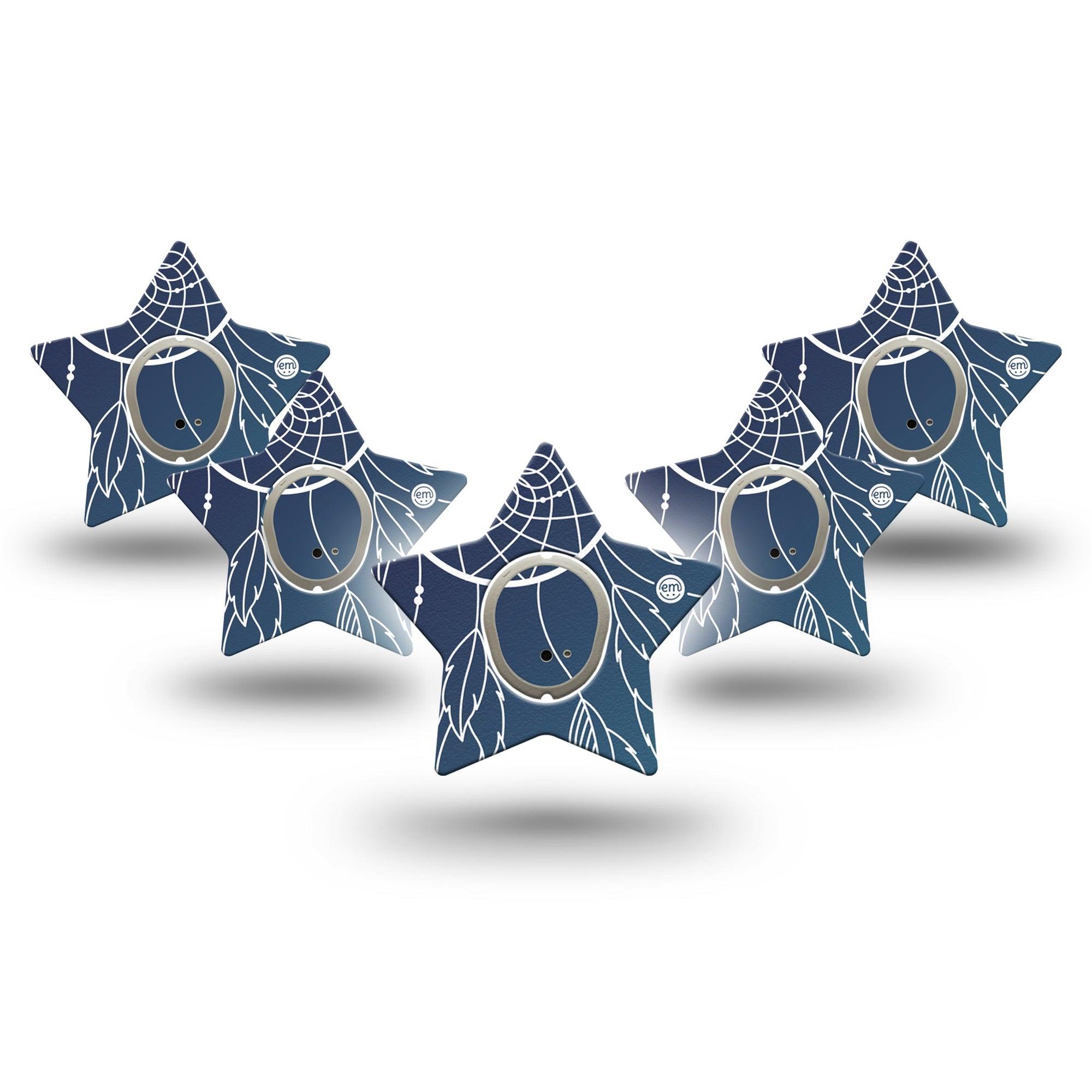 ExpressionMed Blue Dreamcatcher Dexcom G7 Star Shape Tape, Dexcom Stelo Glucose Biosensor System, 5-Pack Tape and 5-Pack Sticker Artistic Charm Plaster CGM Design
