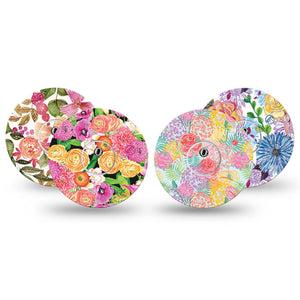ExpressionMed Bloom Pop Freestyle Libre 3 and Libre 3 Plus, tape and sticker  Bright bouquet Fixing Ring Tape for Continuous Glucose Monitor
