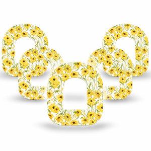 ExpressionMed Yellow Mosaic Floral Omnipod Tape 5-Pack Tape Mustard Yellow Flower Plants, Adhesive Patch Pump Design