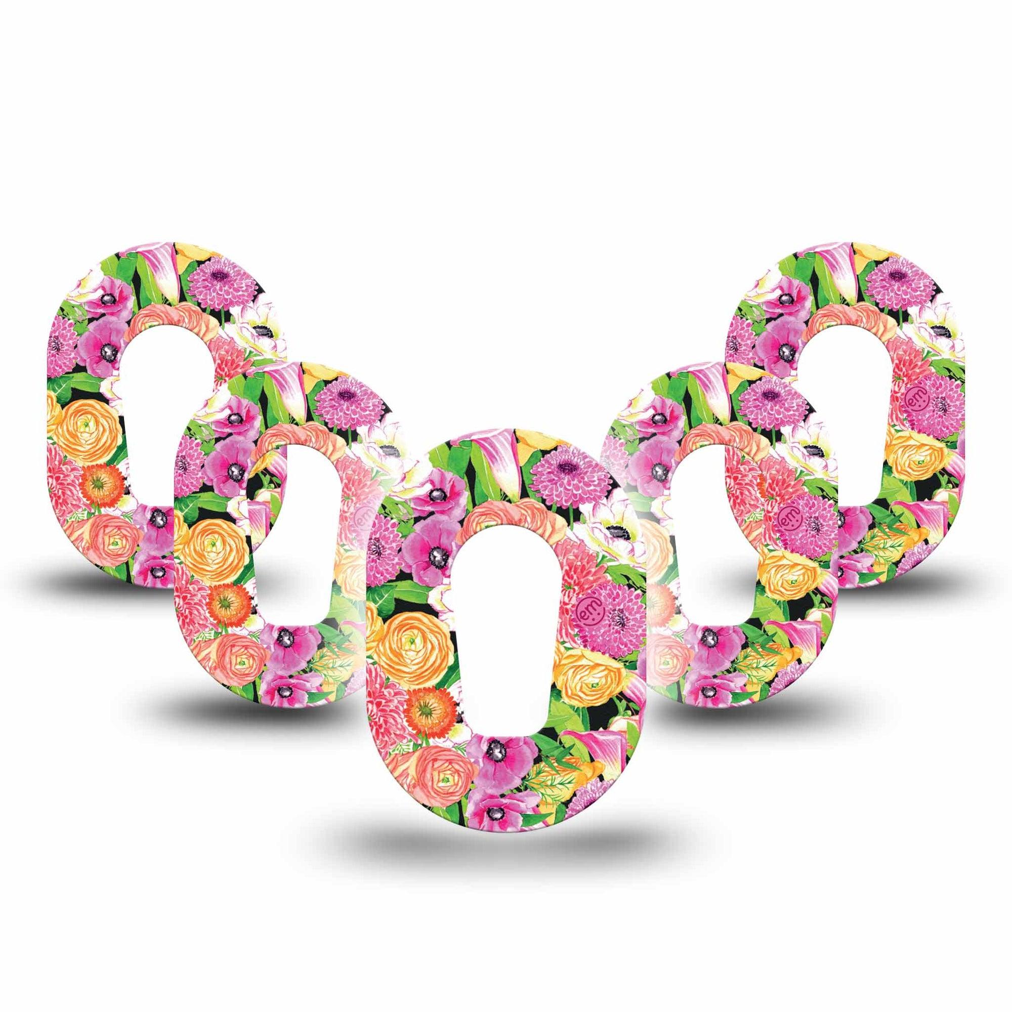 ExpressionMed Hand Painted Flowers Dexcom G6 Mini Tape 5-Pack Painted florals Adhesive Tape CGM Design