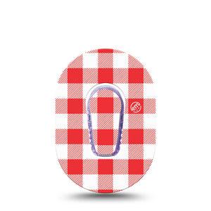 ExpressionMed Red Gingham Dexcom G6 Mini, Single Tape and Single Sticker Picnic plaid Waterproof Adhesive Tape for CGM