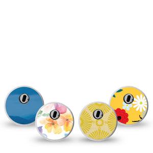 ExpressionMed Summer Brights Freestyle Libre 3 and Libre 3 Plus Sticker, 4-Pack Sticker Joyful petals and calming skies Vinyl Decoration for CGM