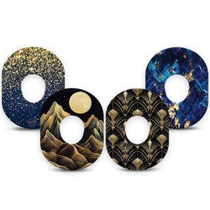 ExpressionMed Midnight Majesty Variety Pack Dexcom G7 and Dexcom Stelo Glucose Biosensor System, 4-Pack Tape Variety Gold metallic inspired Accessories for Continuous Glucose Monitor