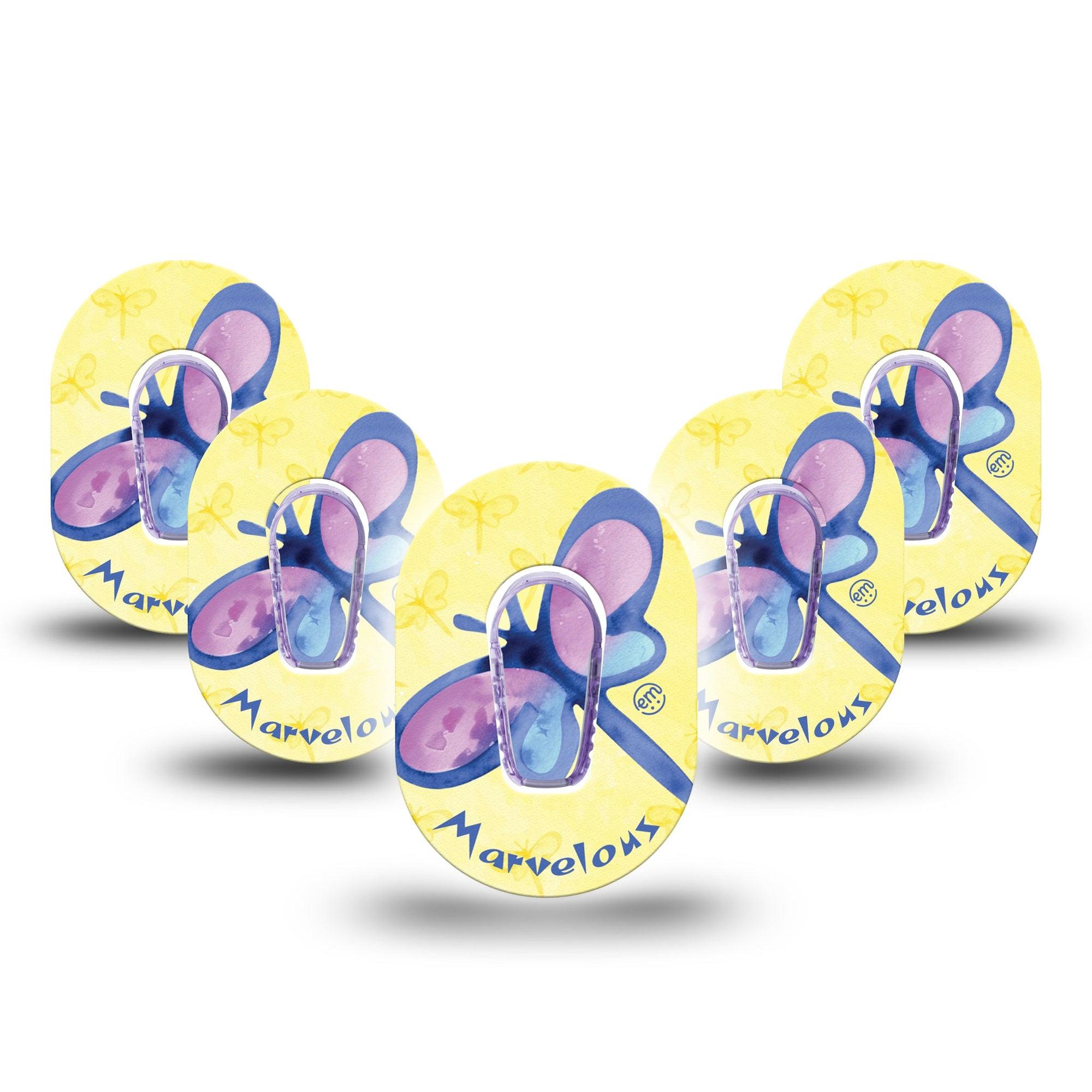ExpressionMed Marvelous Dragonfly Dexcom G6 Mini Tape 5-Pack Tape and 5-Pack Sticker Amazing Butterfly, Adhesive Tape CGM Design
