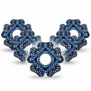 ExpressionMed Indigo Loomwork Freestyle Libre 3 and Libre 3 Plus Flower, 5-Pack Structured textile pattern Sensor Cover for Continuous Glucose Monitor