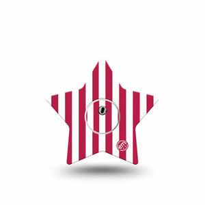 ExpressionMed Red Stripes Freestyle Libre 3 and Libre 3 Plus Star, Single Tape and Single Sticker Classic red stripe Fixing Ring Tape for CGM