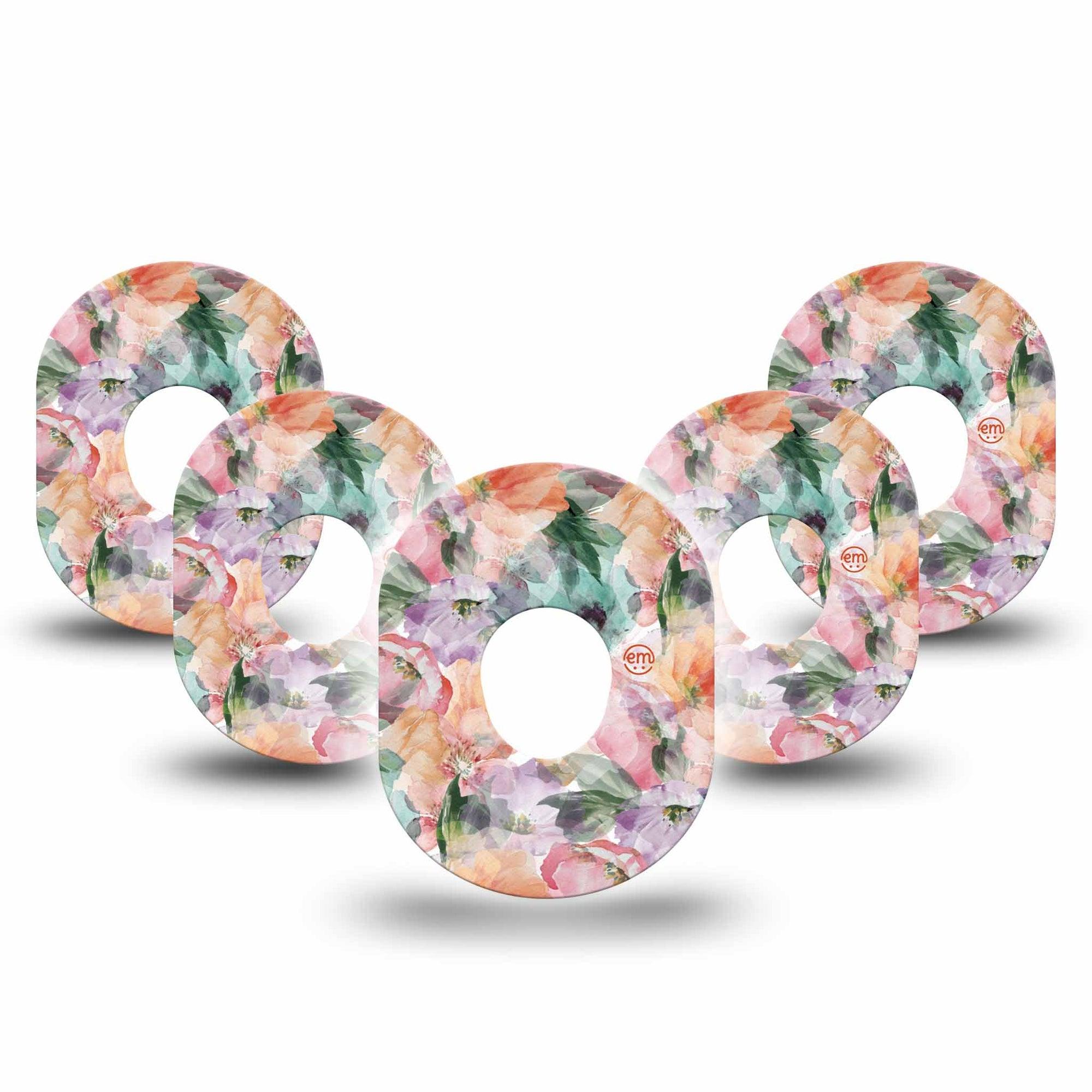 ExpressionMed Flower Clouds Dexcom G7 Tape, Dexcom Stelo Glucose Biosensor System, 5-Pack Tape Sheer-Looking Textured Blooming Florals Overlay Tape Continuous Glucose Monitor Design