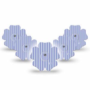 ExpressionMed Blue Stripes Freestyle Libre 3 and Libre 3 Plus Flower, 5-Pack Tape and 5-Pack Sticker Peaceful blue white stripes Waterproof Plaster for Continuous Glucose Monitor