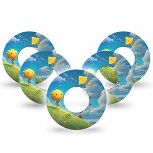ExpressionMed Summer Kite Freestyle Libre and Libre 2 Plus Tape, Abbott Lingo, 5-Pack Tape Joyful Flying Kite, Fixing Ring Tape Continuous Glucose Monitor Design