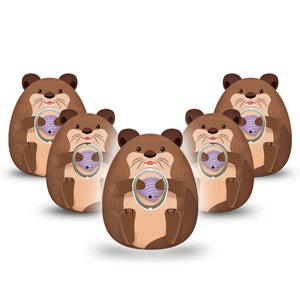 ExpressionMed Otter Dexcom G7 Gumdrop Shape Tape, Dexcom Stelo Glucose Biosensor System, 5-Pack Tape and 5-Pack Sticker Happy Otter Stuffed Animal Shaped, Patch CGM Design