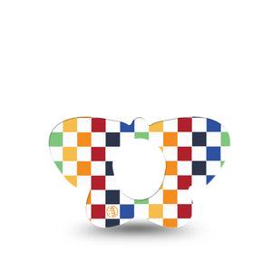 ExpressionMed Rainbow Checkerboard Dexcom G7 Butterfly Shape Tape, Dexcom Stelo Glucose Biosensor System,  Single Tape Colorful Checkered Pattern, Adhesive Tape CGM Design