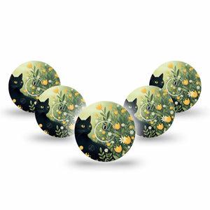 ExpressionMed Jungle Cat Freestyle Libre 3 and Libre 3 Plus, 5-Pack Tape and 5-Pack Sticker Golden tulips and cat Sensor Cover for CGM