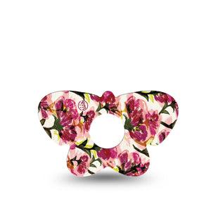 ExpressionMed Maroon Flowers Freestyle Libre 3 and Libre 3 Plus Butterfly Shape Tape, Single Tape Wispy Red Flowers, Overlay Patch CGM Design