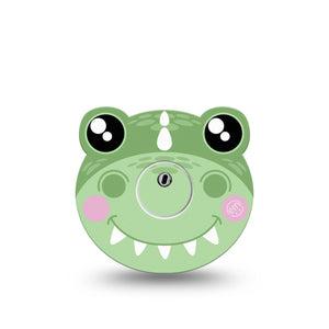 ExpressionMed Green Dinosaur Freestyle Libre 3 Cute Shape Tape Single Tape and Single Sticker Fun Shaped Zoo Pals Inspired Overlay Tape Continuous Glucose Monitor Design