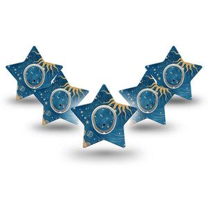 ExpressionMed Mystic Skies Dexcom G7 and Dexcom Stelo Glucose Biosensor System Star, 5-Pack Tape and 5-Pack Sticker Whimsical sun and stars Plaster for Continuous Glucose Monitor