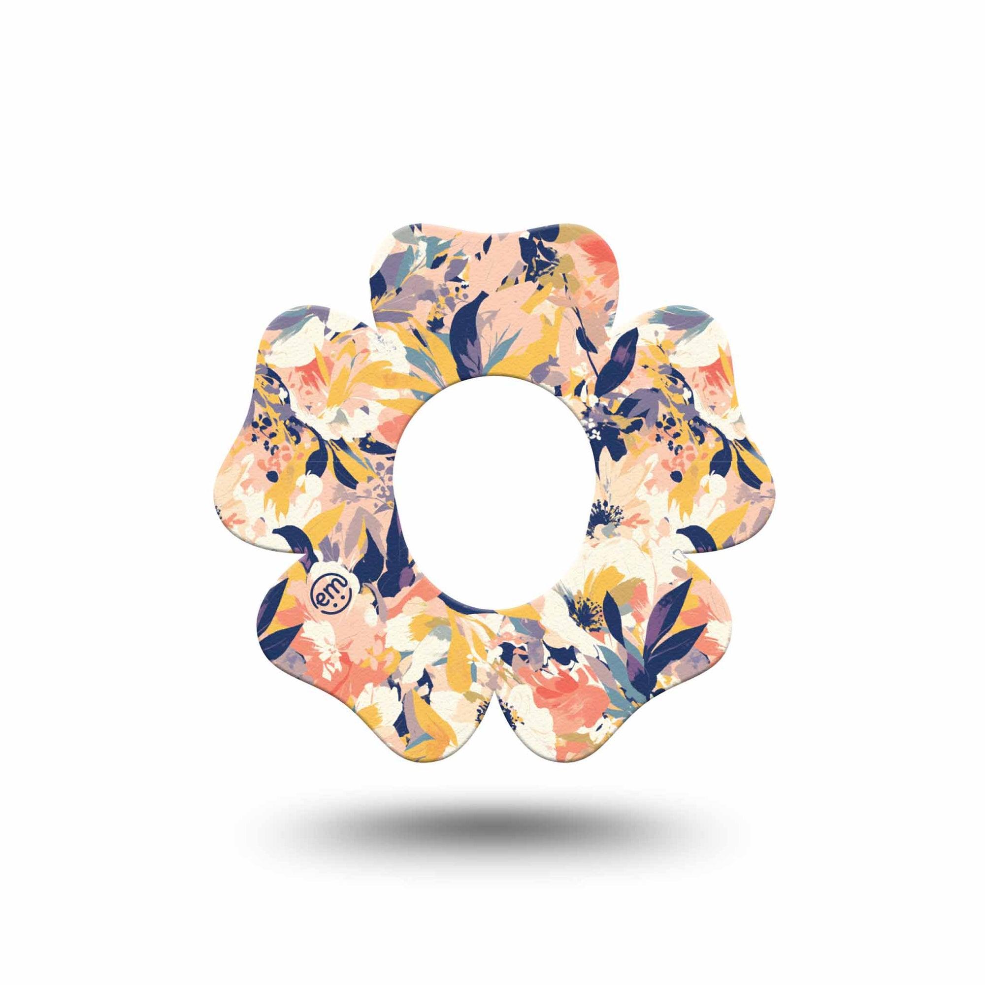 ExpressionMed Tinted Blooms Dexcom G7 Flower Shape Tape, Dexcom Stelo Glucose Biosensor System, Single Artwork Peach Blue Garden Adhesive Tape CGM Design