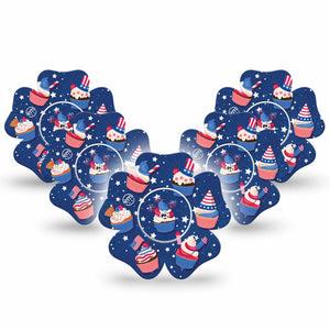 ExpressionMed Patriotic Cupcakes Freestyle Libre 2 and Libre 2 Plus Flower Shape Tape, Abbott Lingo, 5-Pack Tape and 5-Pack Sticker Holiday Cupcakes, Plaster CGM Design