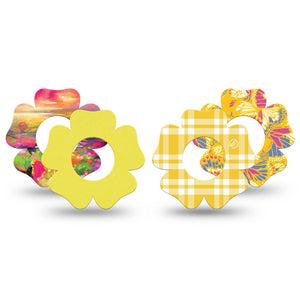 ExpressionMed Sunlit Yellow Freestyle Libre, Libre 2 Plus, and Abbott Lingo Flower, 4-Pack Tape yellow floral Overlay Patch for Continuous Glucose Monitor