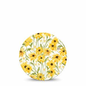 ExpressionMed Yellow Mosaic Floral Freestyle Libre and Libre 2 Plus Overpatch, Abbott Lingo, Single Tape Happy Sunflowers, Fixing Ring Patch CGM Design