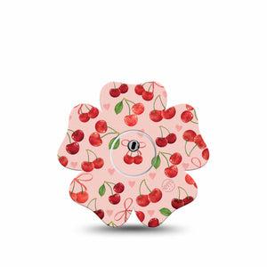 ExpressionMed Cherries Freestyle Libre 3 and Libre 3 Plus Flower Shape Tape, Single Tape and Single Sticker Red Pink Cherry Print, Overlay Tape CGM Design
