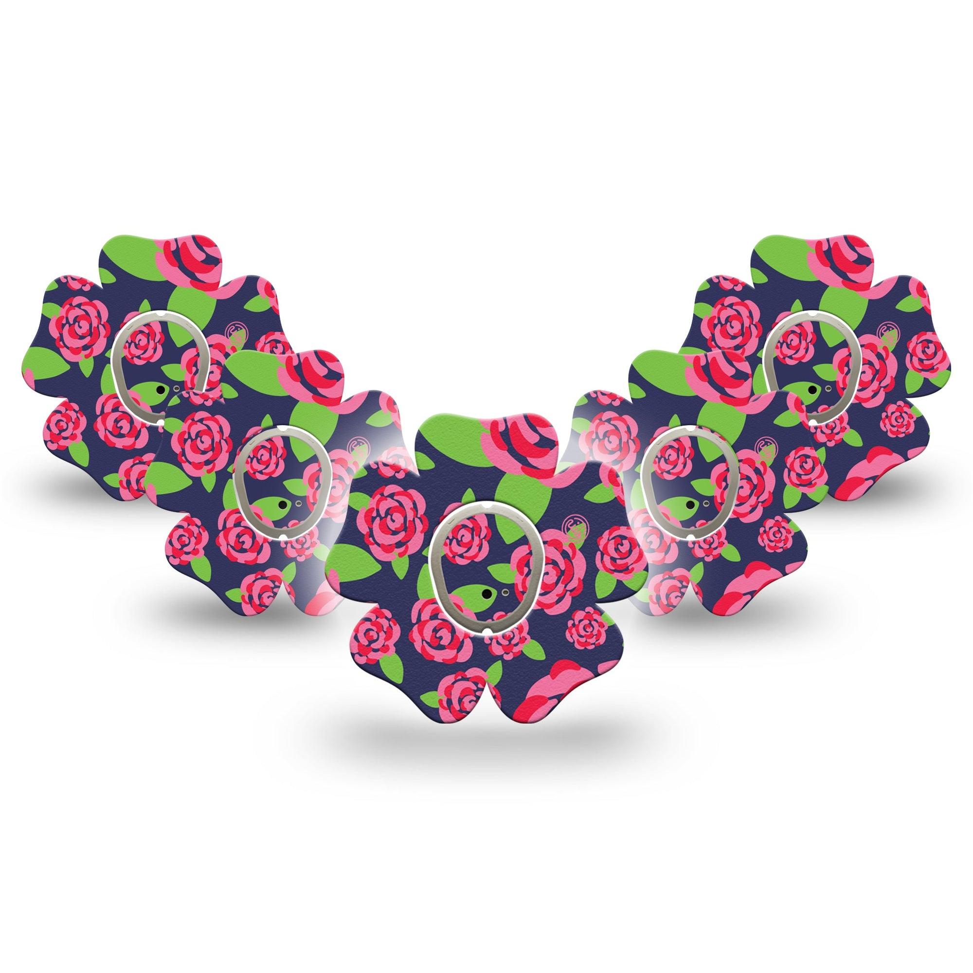 ExpressionMed Pretty Pink Roses Dexcom G7 Flower Shape Tape, Dexcom Stelo Glucose Biosensor System, 5-Pack Tape and 5-Pack Sticker Garden Roses, Adhesive Tape CGM Design