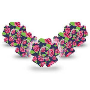 ExpressionMed Pretty Pink Roses Dexcom G7 Flower Shape Tape, Dexcom Stelo Glucose Biosensor System, 5-Pack Tape and 5-Pack Sticker Garden Roses, Adhesive Tape CGM Design