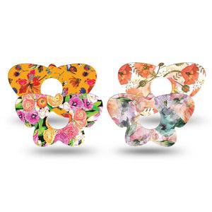 ExpressionMed Sunset Petals Variety Pack Freestyle Libre 3 and Libre 3 Plus Butterfly Shape Tape, 4-Pack Tape Variety Orange Toned Floral and Butterflies, Overlay Patch CGM Design
