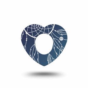 ExpressionMed Blue Dreamcatcher Dexcom G7 Heart Shape Tape, Dexcom Stelo Glucose Biosensor System, Single Tape Sacred Talisman Plaster CGM Design