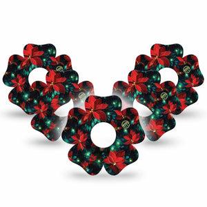 ExpressionMed Christmas Floral Freestyle Libre 3 and Libre 3 Plus Flower Shape Tape, 5-Pack Tape Holiday Florals, Overlay Tape CGM Design