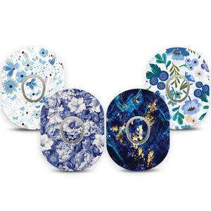 ExpressionMed Cerulean Dream Variety Pack Dexcom G7 Sticker and Tape, Dexcom Stelo Glucose Biosensor System,  Blue Tones Blossoms, Vinyl Sticker and Tape Pairing Continuous Glucose Monitor Design
