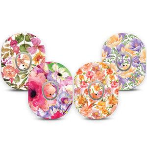 ExpressionMed Blooming Radiance Variety Pack Dexcom G7 Tape, Dexcom Stelo Glucose Biosensor System, 4-Pack Tape and 4-Pack Sticker Variety Summer Florals, Overlay Tape CGM Design