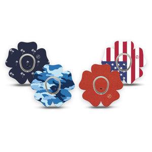 ExpressionMed USA Basics Dexcom G7 and Dexcom Stelo Glucose Biosensor System Flower, tape and sticker  usa color palette Fixing Ring Patch for CGM