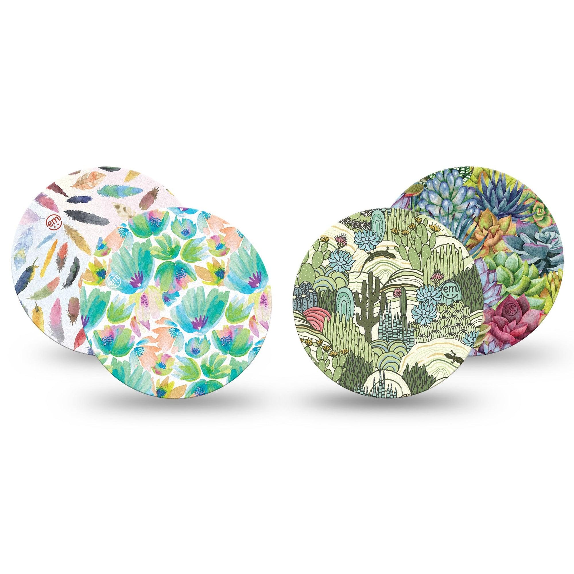 ExpressionMed Desert Succulent Variety Pack  Dexcom G7 Overpatch, Dexcom Stelo Glucose Biosensor System, 4-Pack Tape Variety Blue-Green Desert Cactus, Overlay Tape CGM Design