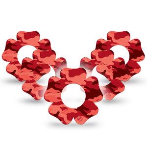 ExpressionMed Red Camo Freestyle Libre 2 and Libre 2 Plus Flower Shape Tape, Abbott Lingo,  5-Pack Tape Trendy Camo, Fixing Ring Tape CGM Design
