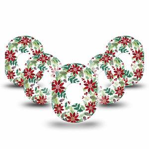 ExpressionMed Christmas Wreath Dexcom G7 Tape, Dexcom Stelo Glucose Biosensor System,  5-Pack Tape Xmas Loop Plant Themed Wreath, Overlay Tape Continuous Glucose Monitor Design