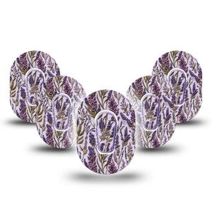 ExpressionMed Stitched Bloom Dexcom G6 Mini, 5-Pack Tape and 5-Pack Sticker Purple embroidery Waterproof Sensor Cover for Continuous Glucose Monitor