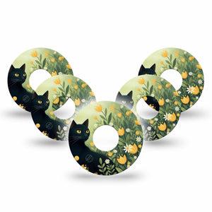 ExpressionMed Jungle Cat Freestyle Libre 3 and Libre 3 Plus, 5-Pack Black kitten meadow Sensor Decoration for CGM