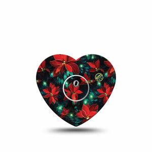 ExpressionMed Christmas Floral Freestyle Libre 3 and Libre 3 Plus Heart Shape Tape, Single Tape and Single Sticker Christmas Bloom, Patch CGM Design