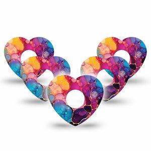 ExpressionMed Rainbow Ink Freestyle Libre 3 and Libre 3 Plus Heart, 5-Pack Fluid ink artwork Overlay Tape for Continuous Glucose Monitor