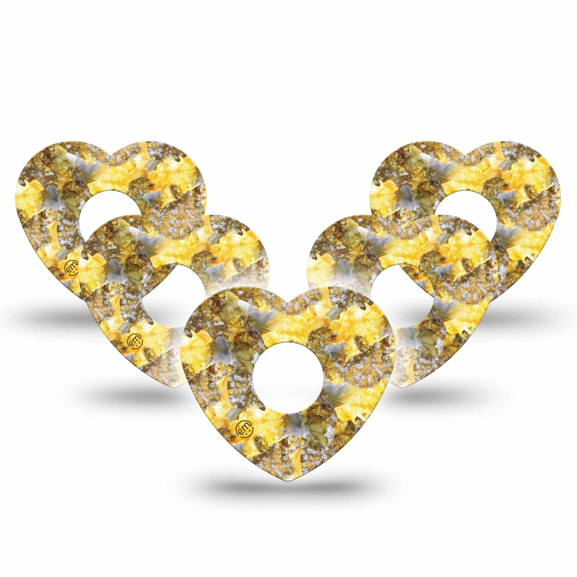 ExpressionMed Fall Camo Freestyle Libre 3 Heart Shape Tape 5-Pack Muted Yellow Camo Patch CGM Design