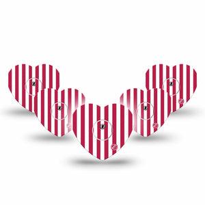 ExpressionMed Red Stripes Freestyle Libre 3 and Libre 3 Plus Heart, 5-Pack Tape and 5-Pack Sticker Red stripes Adhesive Patch for Continuous Glucose Monitor
