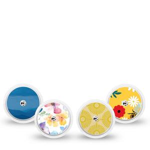 ExpressionMed Summer Brights Freestyle Libre, Libre 2 Plus, and Abbott Lingo Sticker, 4-Pack Sticker Airy spring prints Overlay Patch for Continuous Glucose Monitor
