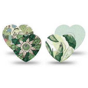 ExpressionMed Tropical Greens Freestyle Libre 3 and Libre 3 Plus Heart, tape and sticker  jungle leaf pattern Patch for CGM